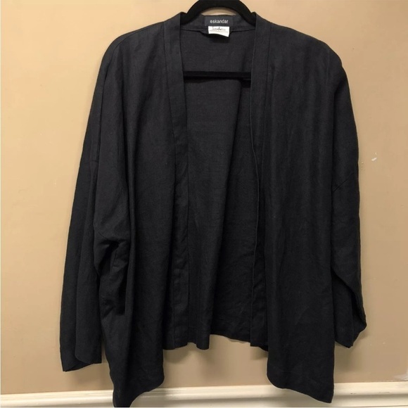 Eskandar Neiman Marcus Black Linen Open Front Jacket Size 1 - Picture 1 of 6